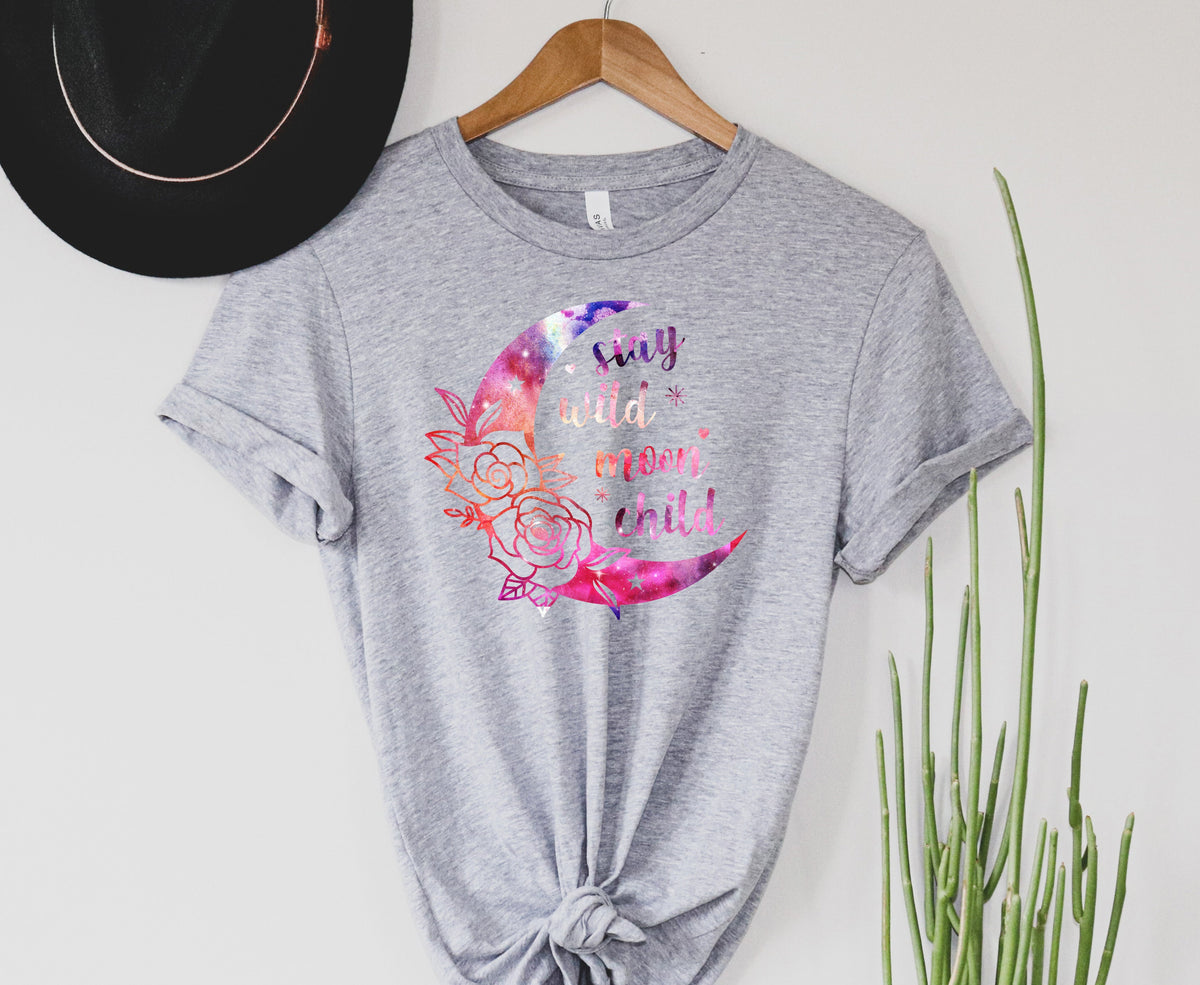 Wholesale Stay Wild Moon Child Graphic Tee - Grey