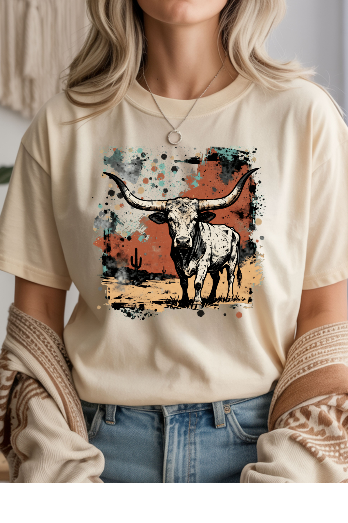 Wholesale Rooted in Spring - Painted Longhorn #1 - Natural Gildan Tee