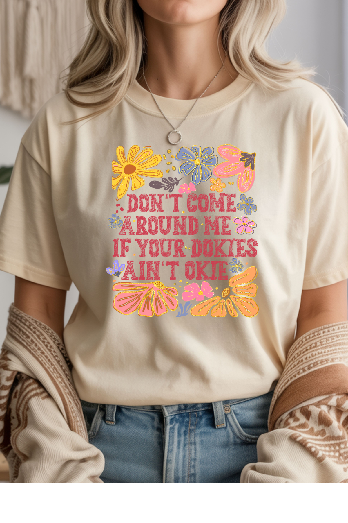 Wholesale Rooted in Spring - Dokies Aint Okies #2 - Natural Gildan Tee