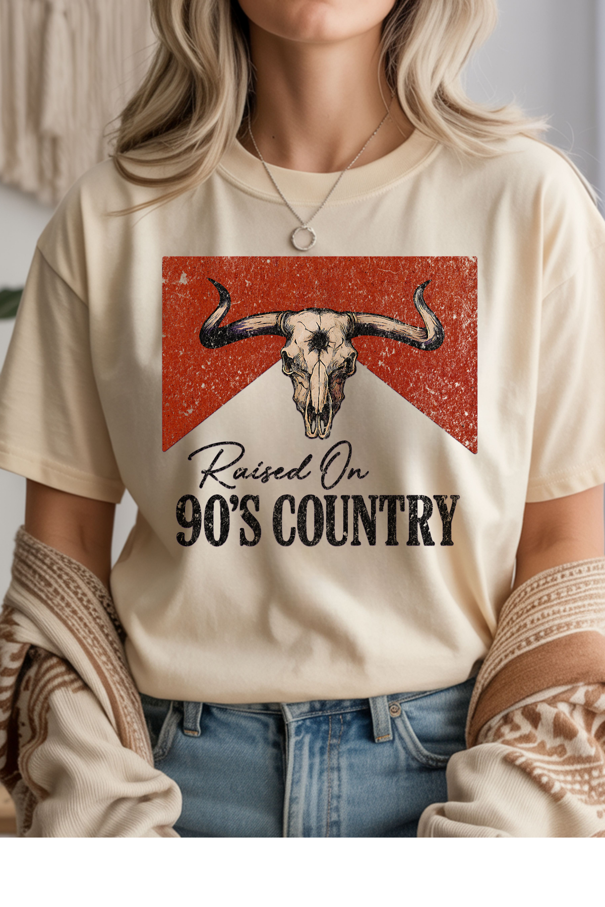 Wholesale Clouded Spring - Raised on 90s Country #8 - Natural Gildan Tee