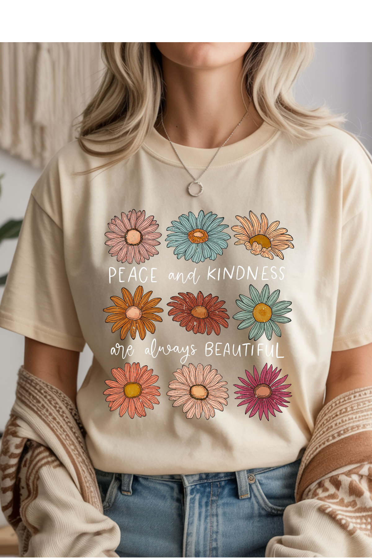 Wholesale Pink - Peace & Kindness #3 - Natural Gildan Tee