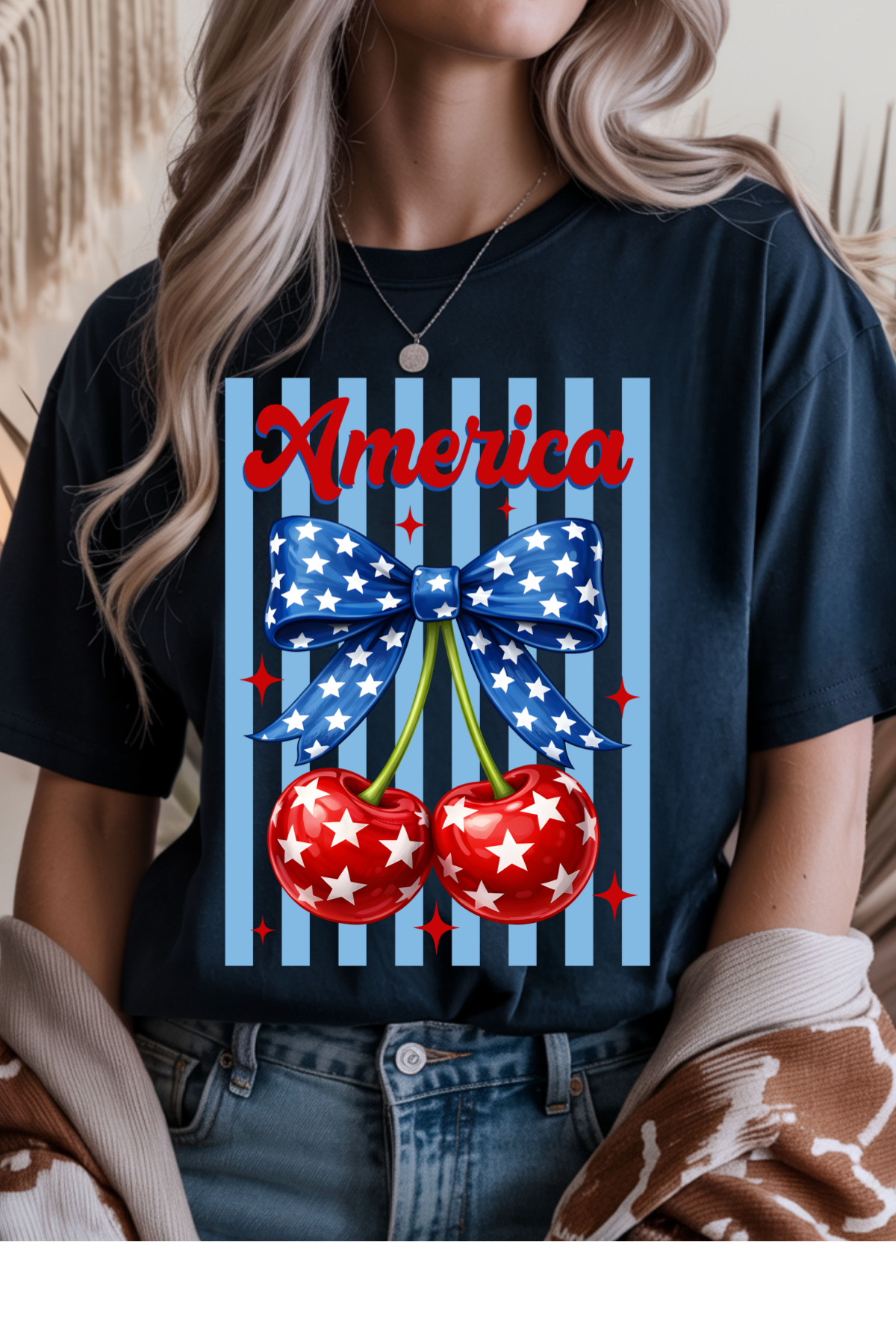 Wholesale Memorial Day - American Cherry #1 - Navy Gildan Tee