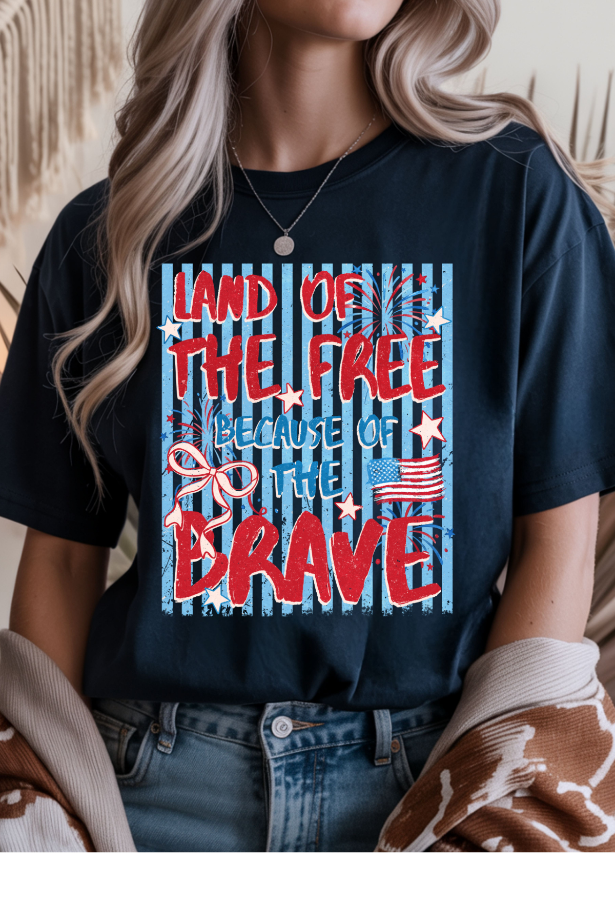 Wholesale Memorial Day - Land Of The Free #7 - Navy Gildan Tee