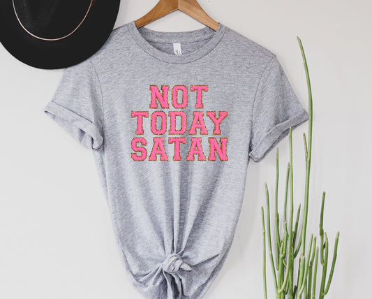 Wholesale Not Today Satan Patch Graphic Tee - Heather Grey