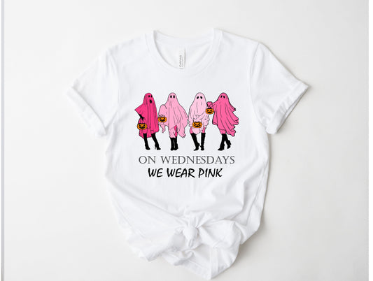 Wholesale On Wednesdays We Wear Pink Halloween Graphic Tee - Pink