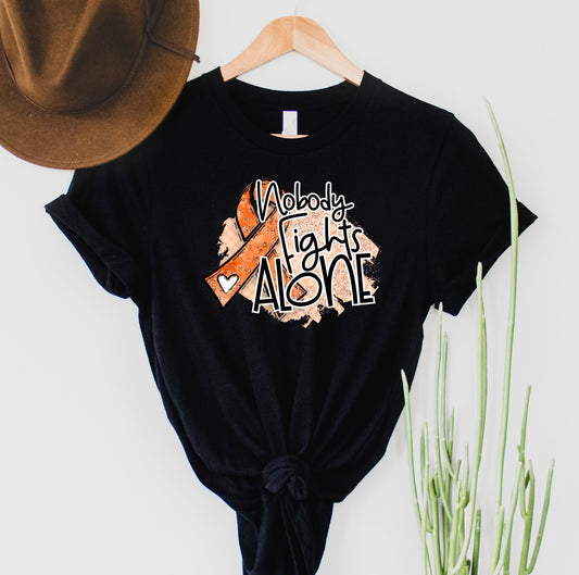 Wholesale Orange Nobody fights alone - Childhood Leukemia Cancer Graphic Tee - White