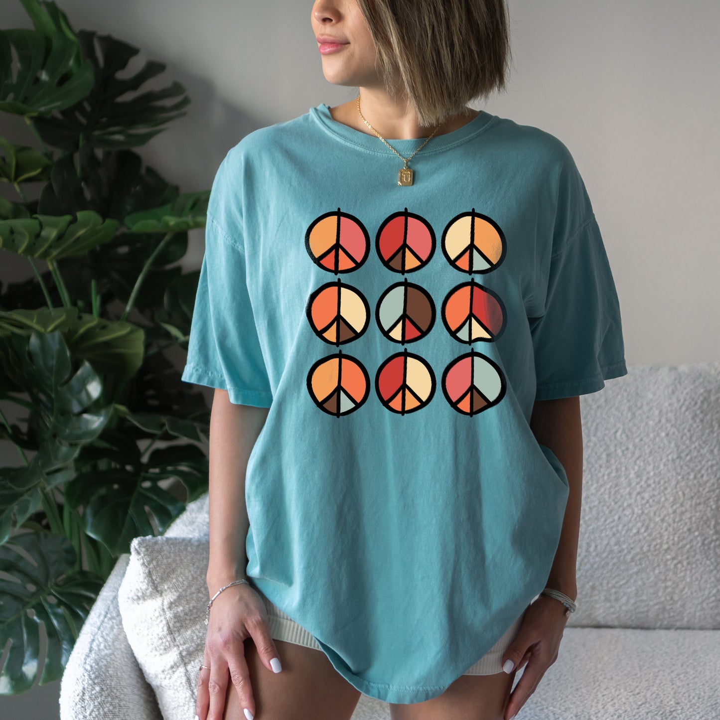 Wholesale Peace Oversized Graphic Tee - Chalky Mint