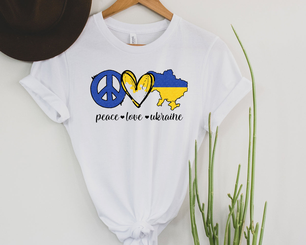 Wholesale Peace Love Ukraine Graphic Tee - Heather Grey