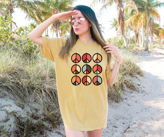 Wholesale Peace Oversized Graphic Tee - Mustard