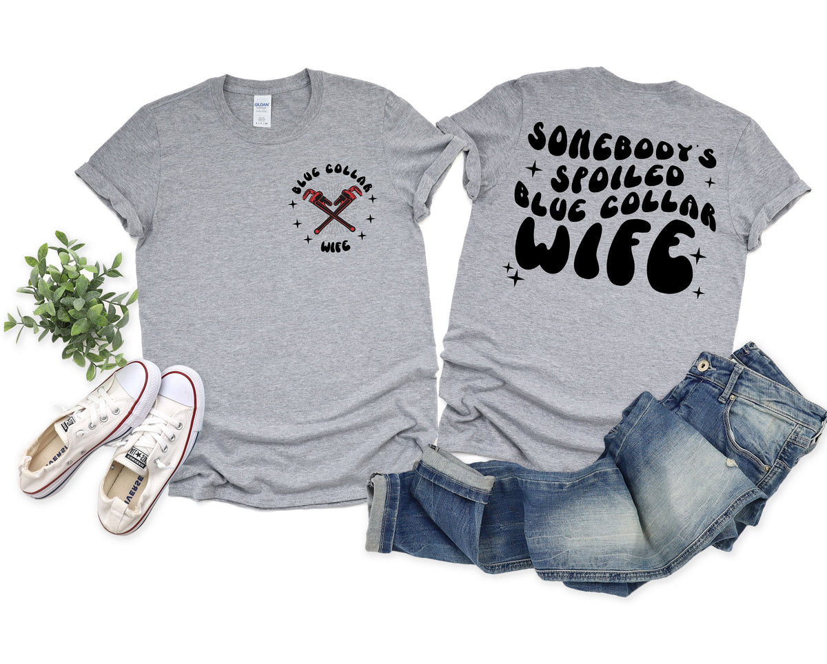 Wholesale Plumber blue collar Wife Graphic Tee - Pink