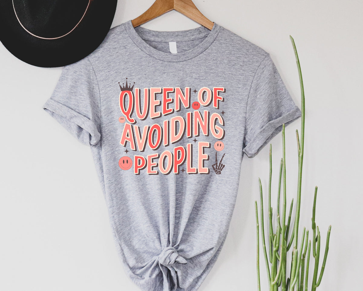 Wholesale Queen of Avoiding People Graphic Tee - Grey