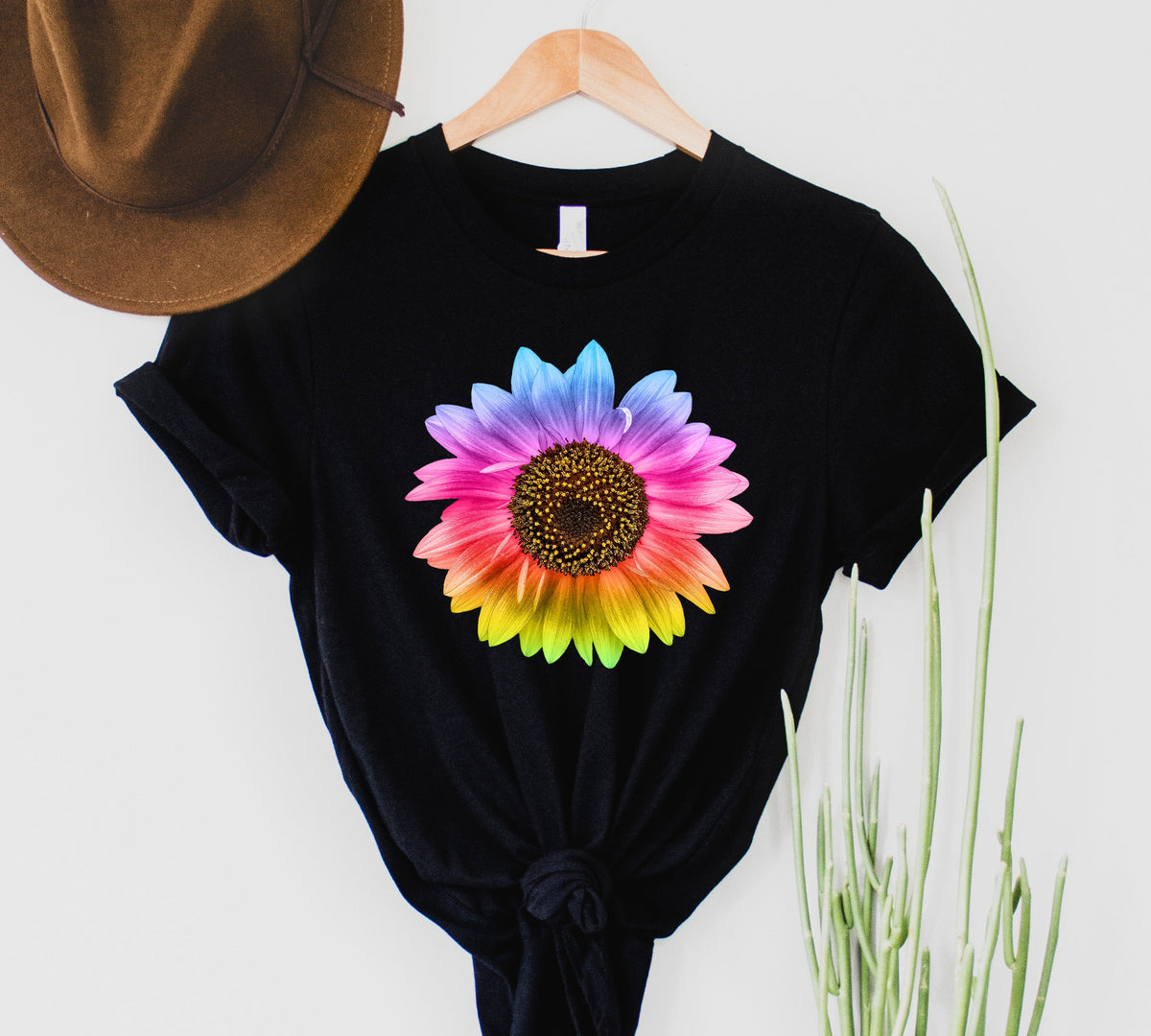 Wholesale Rainbow Sunflower Graphic Tee - Black