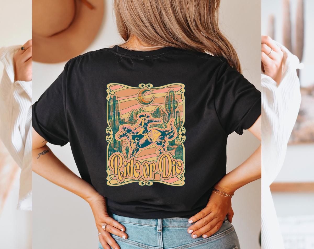 Wholesale Ride or Die Pocket Print Graphic Tee - Black
