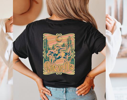 Wholesale Ride or Die Pocket Print Graphic Tee - Black