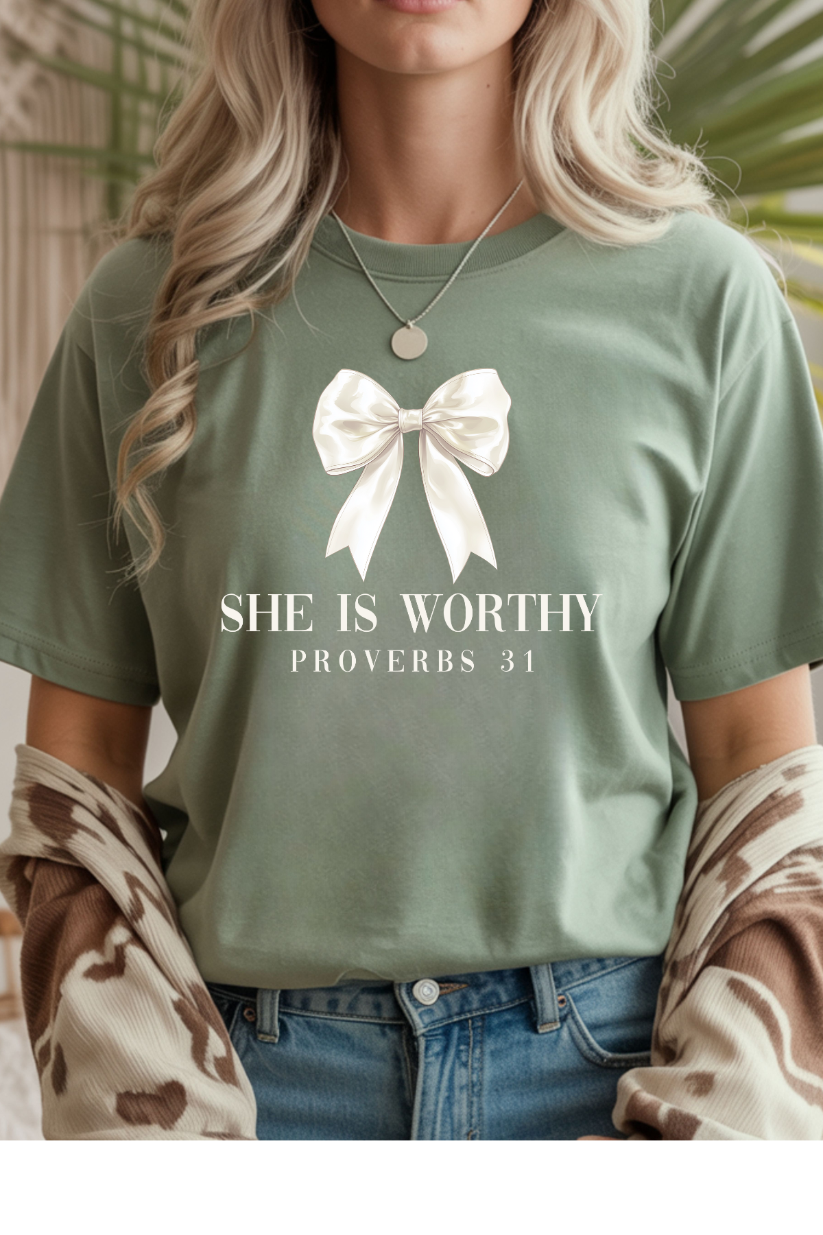 Wholesale Hey Jude - She is Worthy - #8 - Sage Gildan Tee