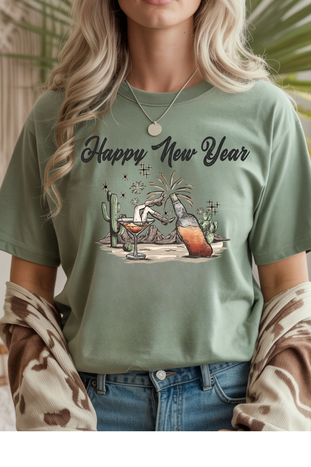 Wholesale New Year - Cowgirl New Year #5 - Sage Gildan Tee