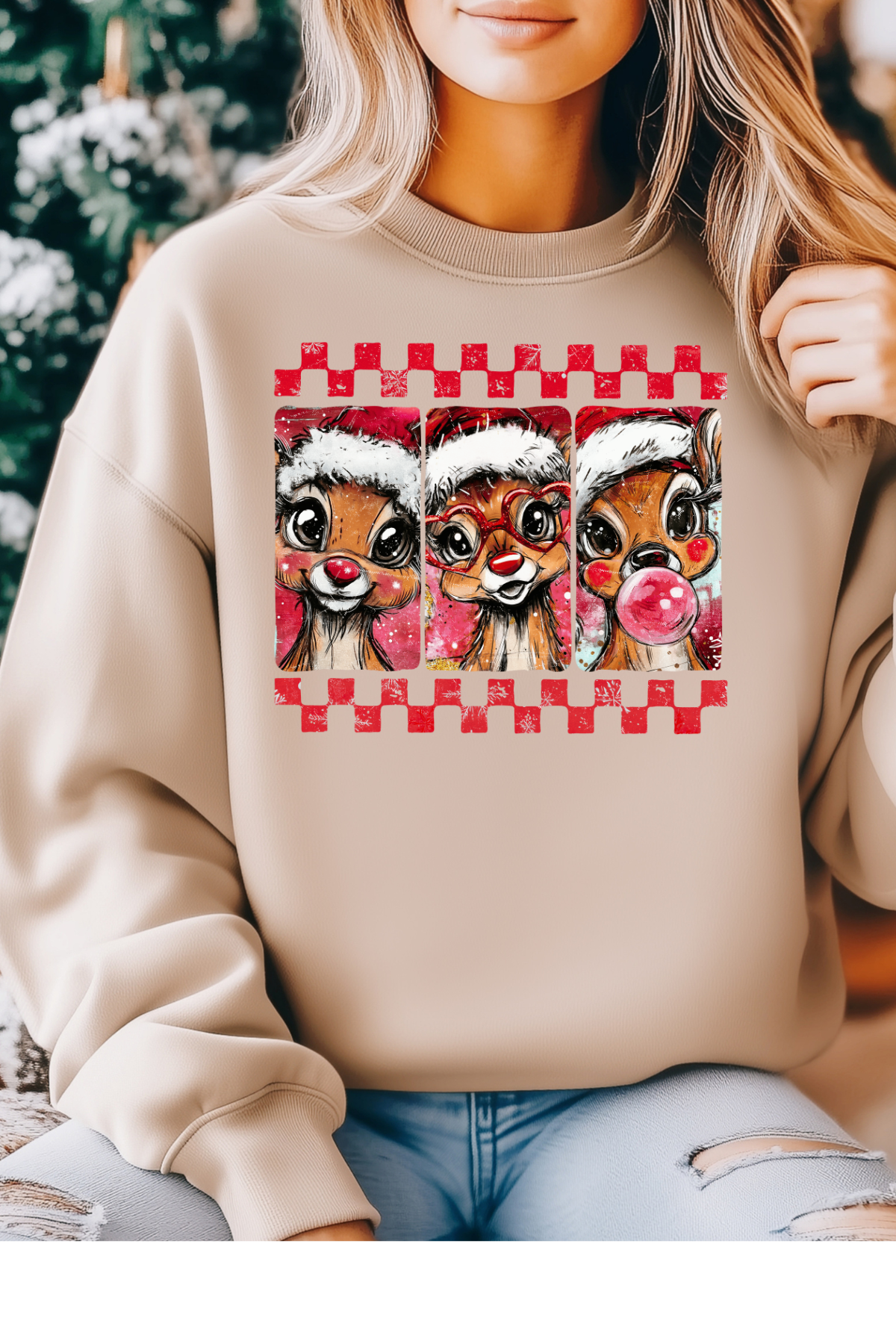 Wholesale Xmas #2 Green - Christmas Reindeer #8 - Sand Gildan Sweatshirt