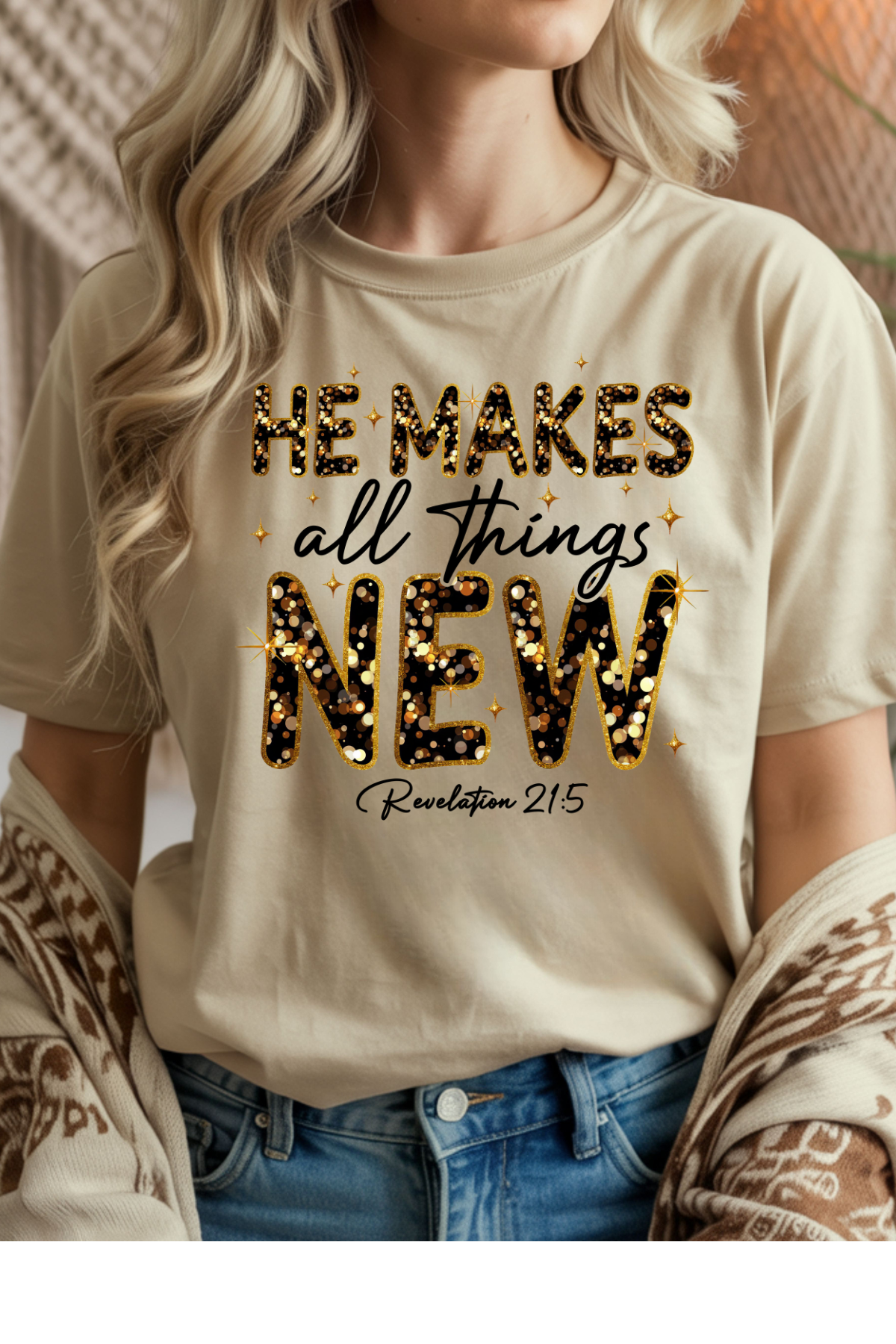 Wholesale New Year - He Makes All Things #3 - Sand Gildan Tee