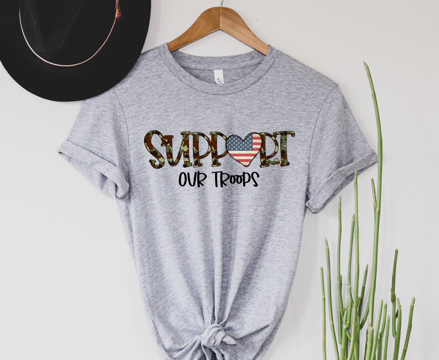 Wholesale Support our Troops Graphic Tee - Heathered Forest