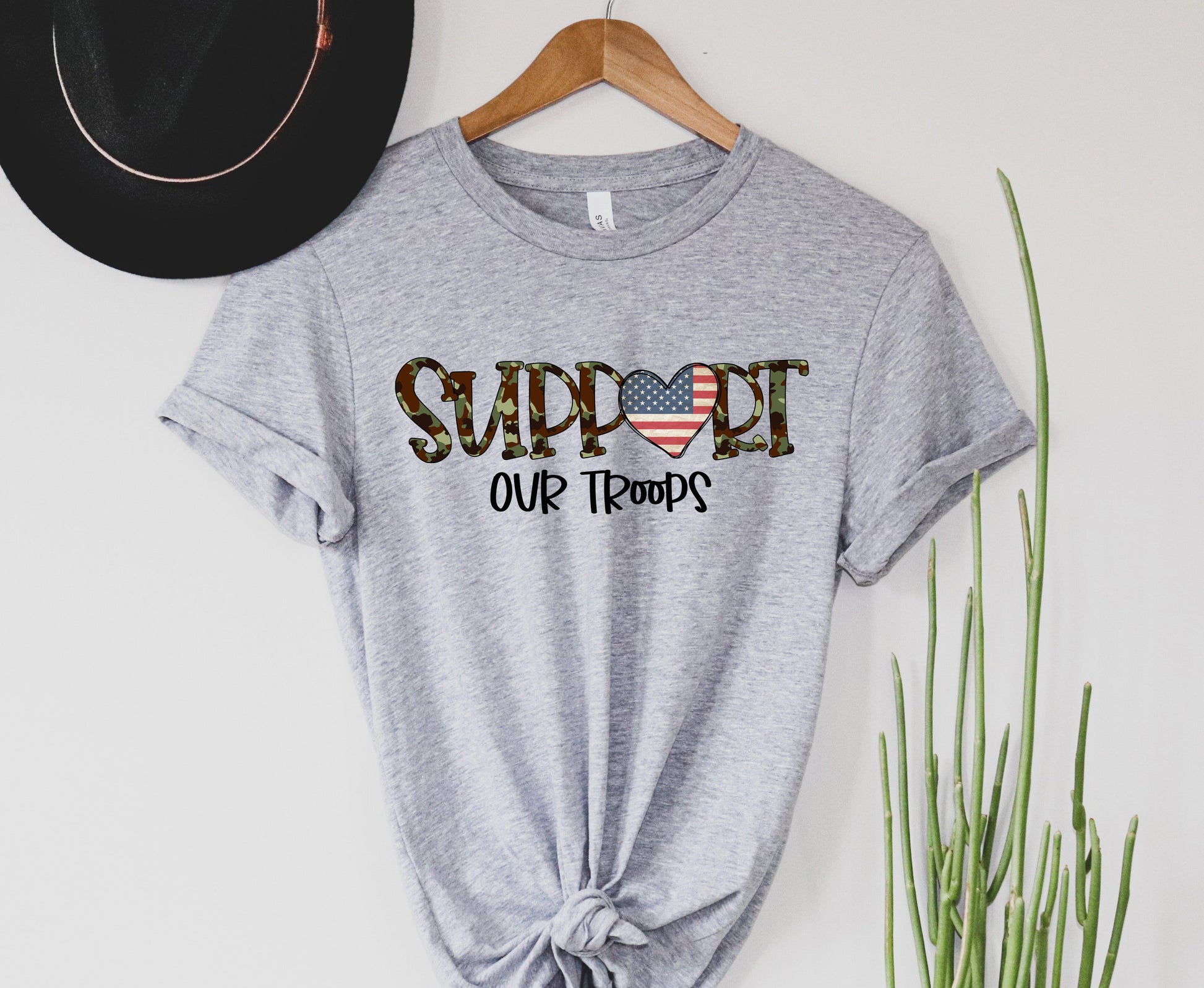 Wholesale Support our Troops Graphic Tee - Heathered Forest