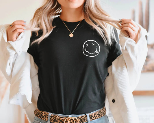 Wholesale Smile Pocket print Graphic Tee - Black