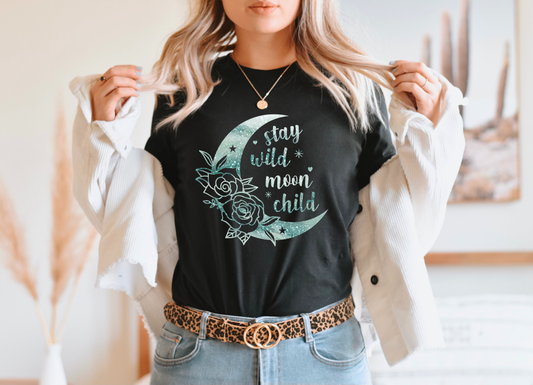 Wholesale Moon Child Teal Graphic Tee - Black