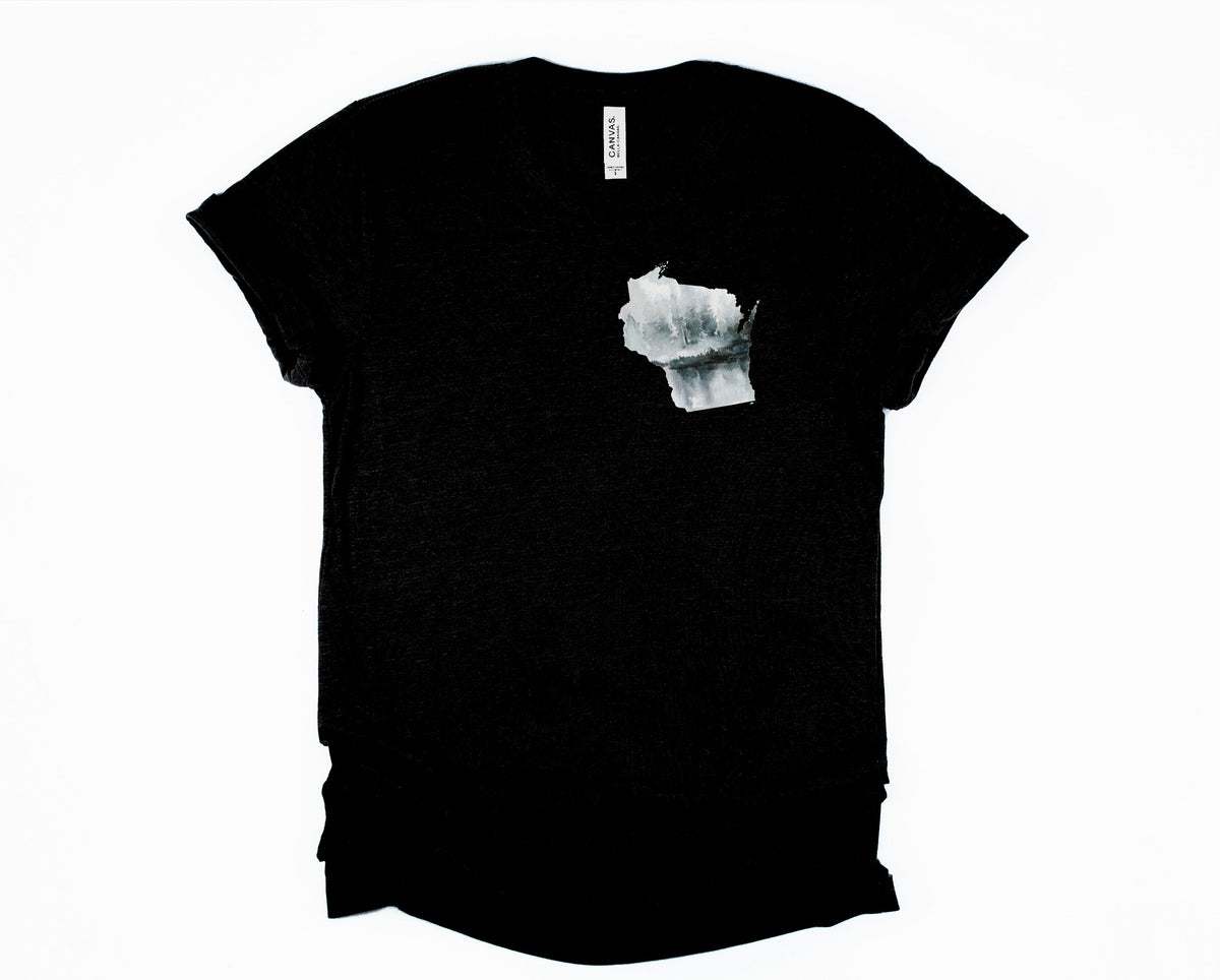 Wholesale Watercolor WI pocket print Graphic Tee - Black