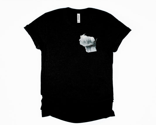 Wholesale Watercolor WI pocket print Graphic Tee - Black