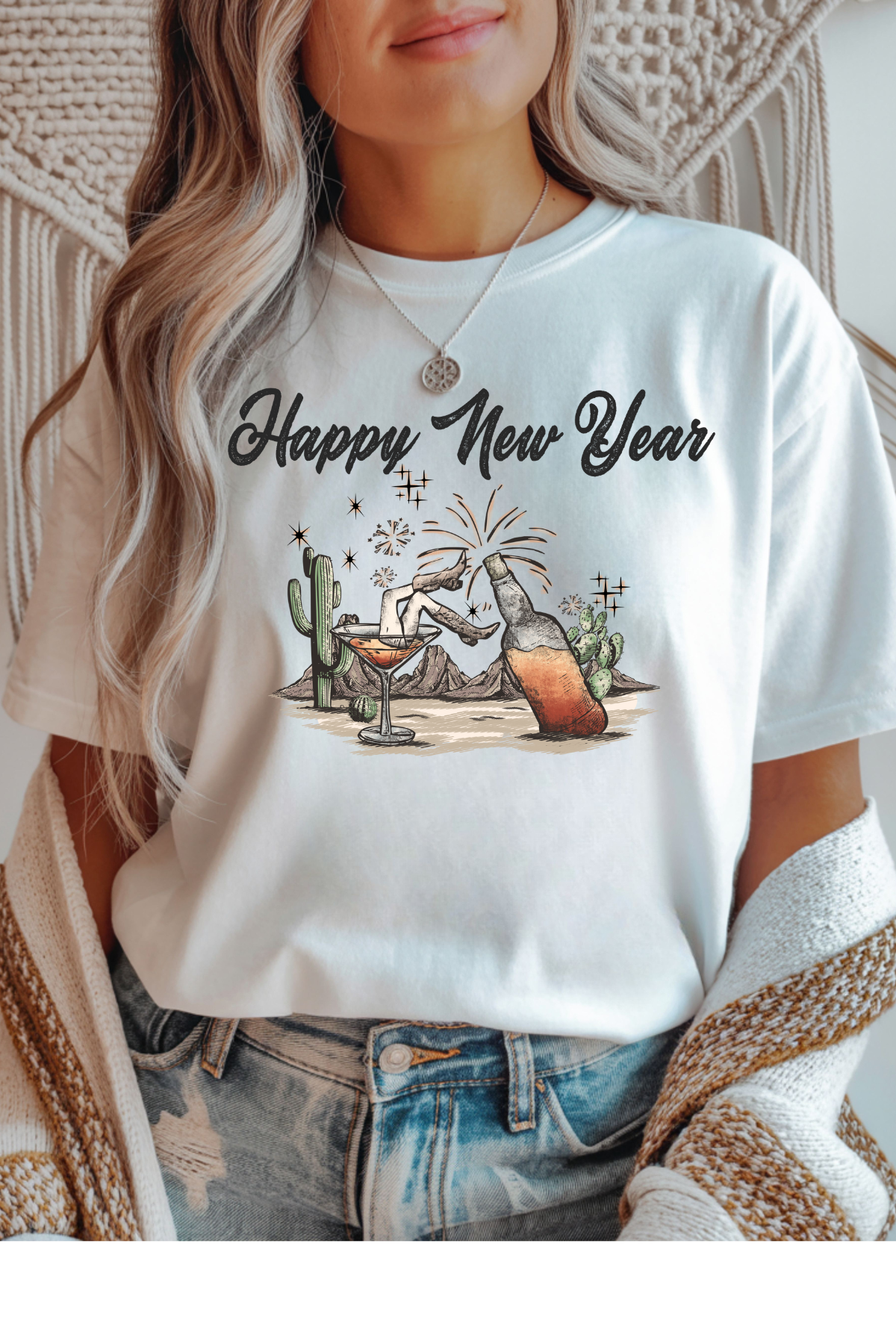 Wholesale New Year - Cowgirl New Year #5 - White Gildan Tee