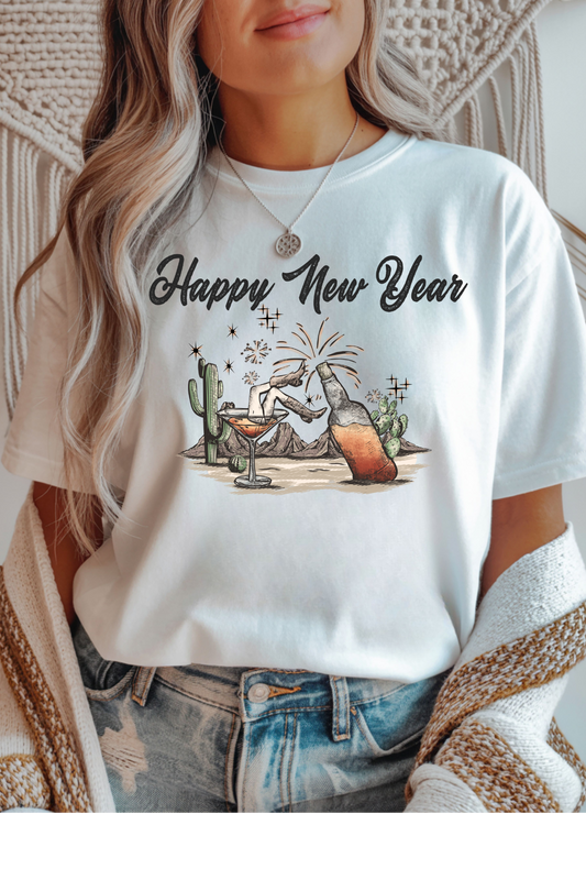 Wholesale New Year - Cowgirl New Year #5 - White Gildan Tee