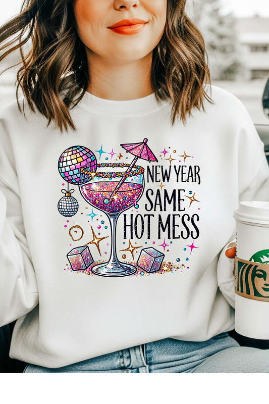 Wholesale New Year - New Year Hot Mess #7 - White Gildan Sweatshirt