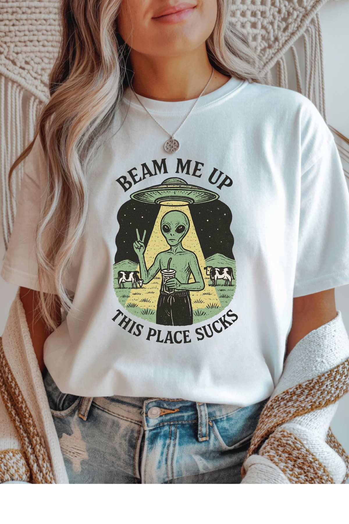 Wholesale Hey Jude - Beam Me Up This Place Sucks - #5 - White Gildan Tee