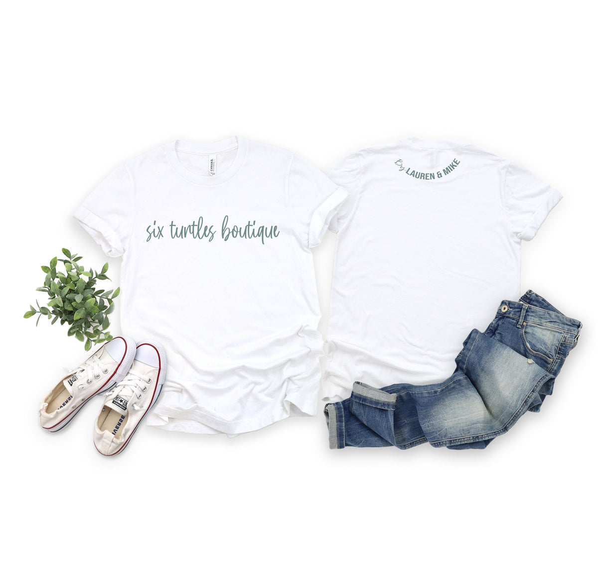 Wholesale Lauren Front and Back Logo Graphic Tee - White Tshirt