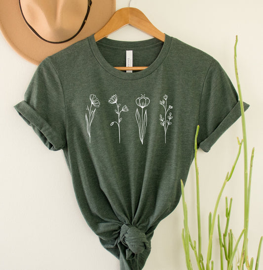 Wholesale Wild Flowers Graphic Tee - Heathered Forest